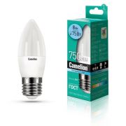 Лампа светодиодная LED8-C35/845/E27 8Вт свеча 4500К бел. E27 750лм 170-265В Camelion 12390