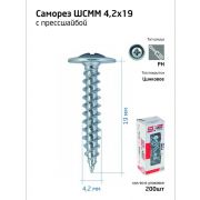 Саморез для тонкого метал. листа 4.2х19 (уп.200шт) коробка Tech-Krep 102140