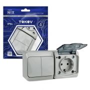 Блок ОП Nix (розетка 16А 250В с заземл. + 2-кл. выкл. 10А) IP54 сер. TOKOV ELECTRIC TKE-NX-V2RZ-C06T-IP54